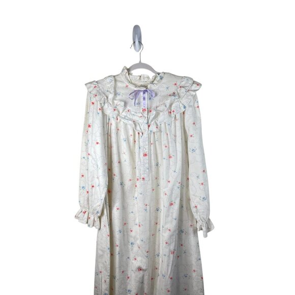 Vintage Lyn Anne Flannel Long Sleeve Floral Feminine Demure Nightgown Maxi - Picture 2 of 9